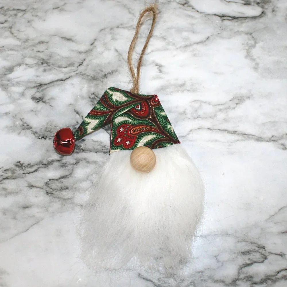 HAND CRAFTED Gnome Christmas Ornaments Set of 3 - White Paisley Print
